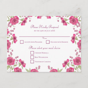Cartão Postal De Festividades RSVP de casamento com rosa cor-de-rosa brilhante
