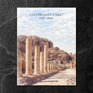 Cartão Postal De Festividades Rua Colunada de Petra Aquarela Viagem Patrimônio