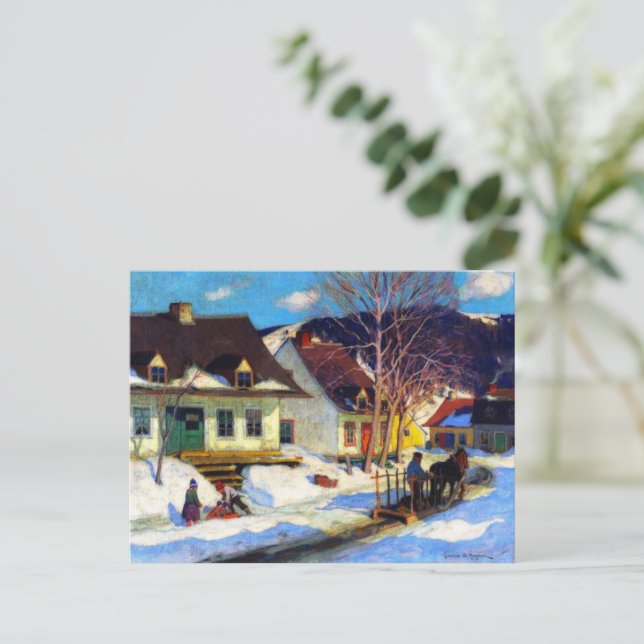 Cartão Postal De Festividades Rua da aldeia do Quebec, Winter, Clarence Gagnon (Em pé/Frente)