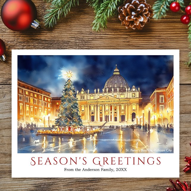 Cartão Postal De Festividades Rua de Aquarela, Natal da Basilica de Peter (Watercolor St. Peter's Basilica Vatican City Travel Christmas Holiday Postcard)