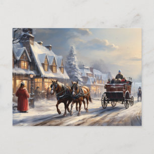 Cartão Postal De Festividades Rua de Carruagem Desenhada em Cavalo de Natal