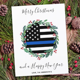 Cartão Postal De Festividades Rua de Natal da Linha Azul da Polícia
