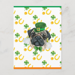 Cartão Postal De Festividades Rua do Pug Shamrock. Dia dos Patricks