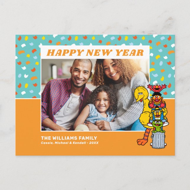 Cartão Postal De Festividades Rua Sésamo | FELIZ ANO NOVO (Frente)