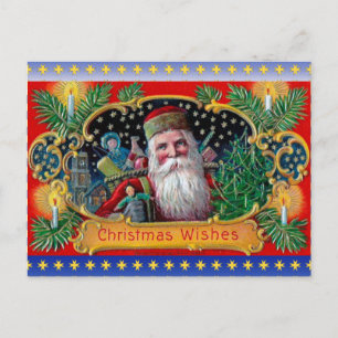 Cartão Postal De Festividades Rua vitoriana, Nick com estrelas Douradas e brinqu