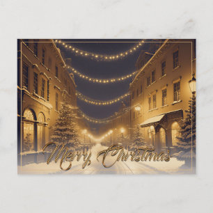Cartão Postal De Festividades Ruas de Natal cobertas de neve no centro da cidade