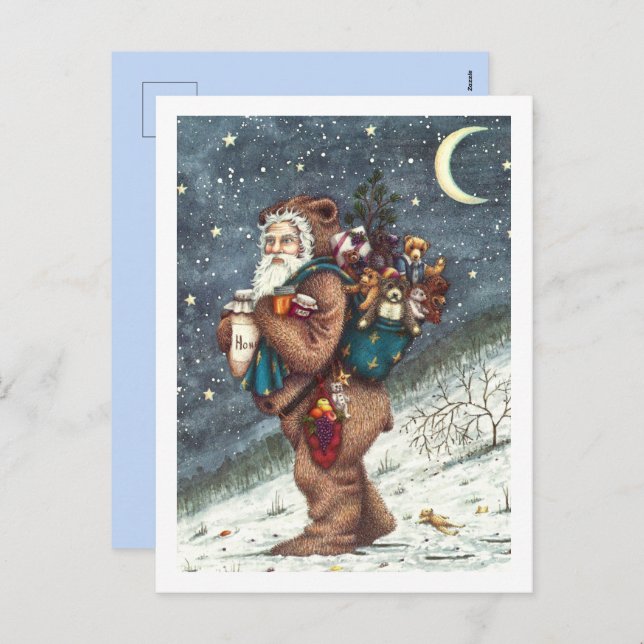 CARTÃO POSTAL DE FESTIVIDADES RUAS. NICK NO FURACO DE URSO, URSINHOS DE NATAL (Frente/Verso)