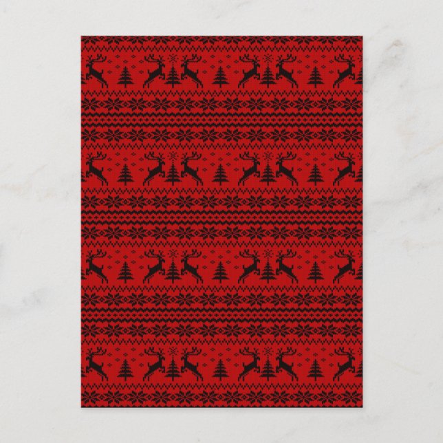 Cartão Postal De Festividades Ruby Red Reindeer Sweater A Olhar O Natal (Frente)