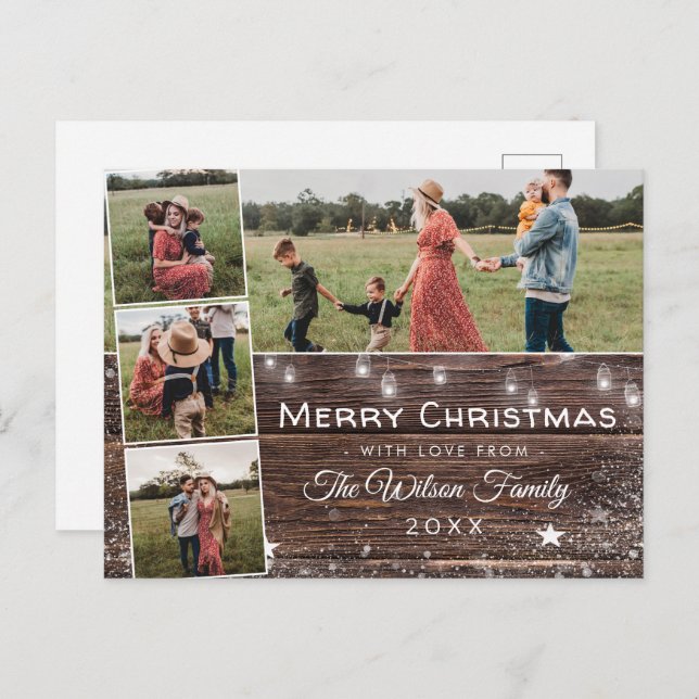 Cartão Postal De Festividades Russo Country Wood String Luzes Mason Jars (Frente/Verso)