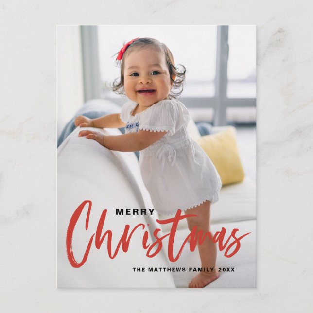 Cartão Postal De Festividades Russo Moderno Caligrafia Vermelho Feliz Natal (Frente)