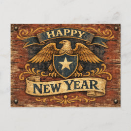 Cartão Postal De Festividades Rustic Americana Eagle Shield New Year