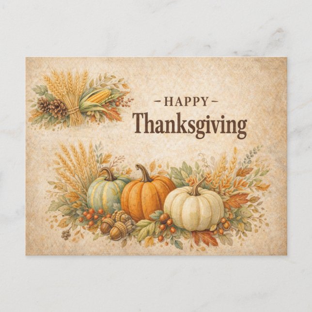 Cartão Postal De Festividades Rustic Autumn Harvest Happy Thanksgiving (Frente)