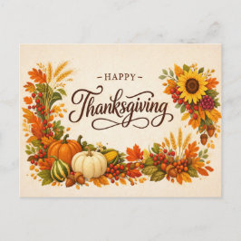 Cartão Postal De Festividades Rustic Autumn Harvest Happy Thanksgiving
