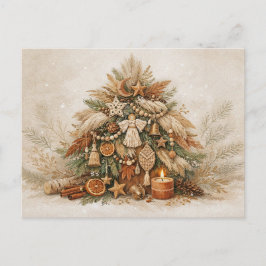 Cartão Postal De Festividades Rustic Boho Christmas Tree with Natural Ornaments