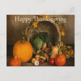 Cartão Postal De Festividades Rustic Cornucopia Harvest Thanksgiving Blessings