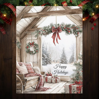 Cartão Postal De Festividades Rustic Country Christmas Scene Happy Holidays