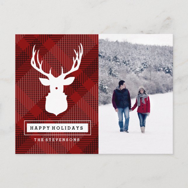 Cartão Postal De Festividades Rustic Deer Red (Frente)