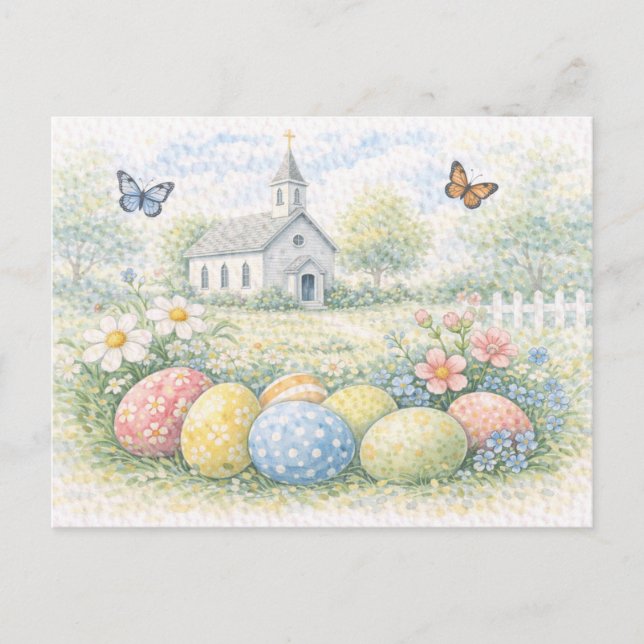 Cartão Postal De Festividades Rustic Easter Church Watercolor Postcard (Frente)