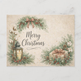 Cartão Postal De Festividades Rustic Farmhouse Merry Christmas 