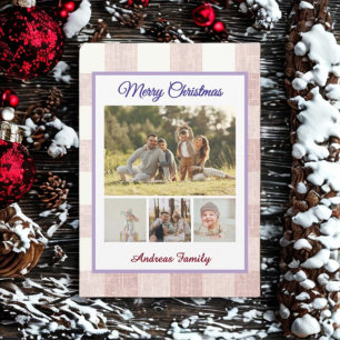 Cartão Postal De Festividades Rustic Gingham 4 Foto Colagem Feliz Natal 