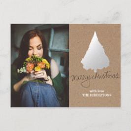 Cartão Postal De Festividades Rustic Kraft Paper Silver Christmas Tree Photo