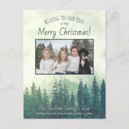 Cartão Postal De Festividades Rustic Mountain Pines Feliz Foto de Natal
