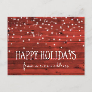 Cartão Postal De Festividades Rustic Red Wood   New Address at the Holidays