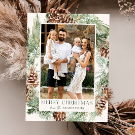 Cartão Postal De Festividades Rustic Watercolor Pine Cone Wreath Photo