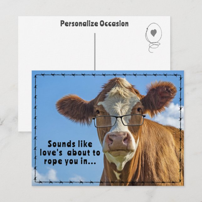 Cartão Postal De Festividades Rustic Western Engagement Love Roping Humor Gift (Frente/Verso)