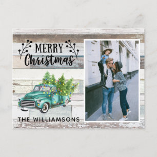 Cartão Postal De Festividades Rustic Wood Vintage Truck Script Foto de Natal