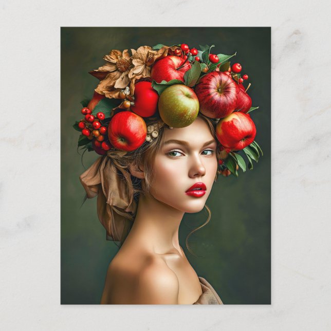 Cartão Postal De Festividades Rústica Apple e Cherry Lady (Frente)