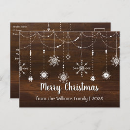 Cartão Postal De Festividades Rústica Feliz Natal País Floco de Neve Madeira