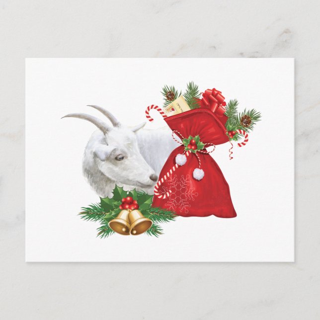 Cartão Postal De Festividades Saanen Goat Com Espírito De Férias (Frente)