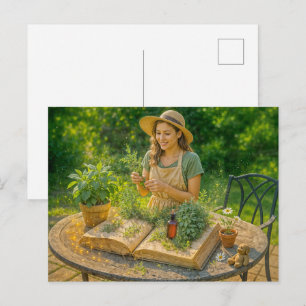 Cartão Postal De Festividades Sabedoria herbal de antigo livro botânico