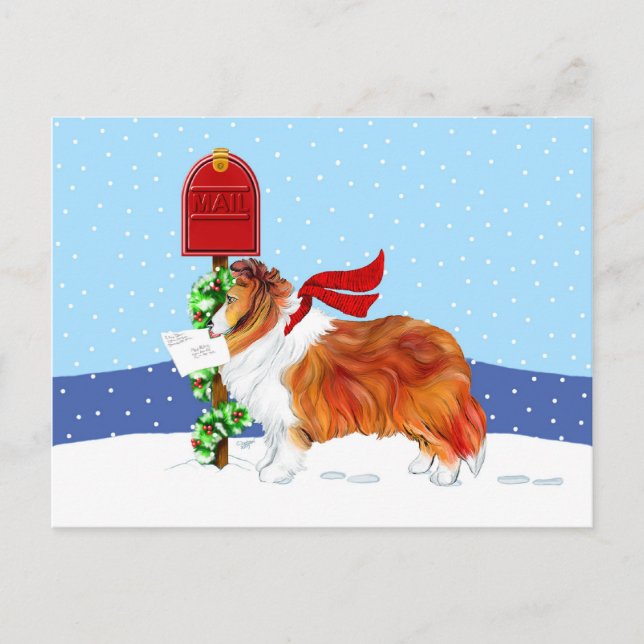 Cartão Postal De Festividades Sable do correio do Natal de Sheltie (Frente)
