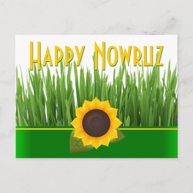 Cartão Postal De Festividades Sabzeh de Girassol Verde Ano Novo Iraniano Nowruz (Frente)