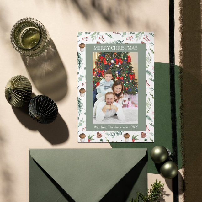 Cartão Postal De Festividades Sage Green Single Picture Holiday Postcard (Criador carregado)
