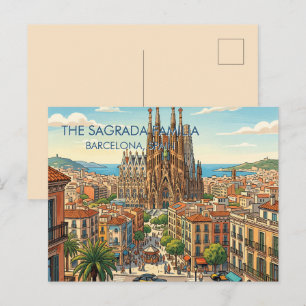Cartão Postal De Festividades Sagrada Familia Barcelona Espanha Viagem Arte Vint