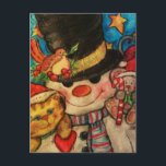 Cartão Postal De Festividades Saindo Com Snowman Congelado<br><div class="desc">Snowman Frosty com gatinho e amigo do rato. Design brilhante,  vibrante e colorido</div>