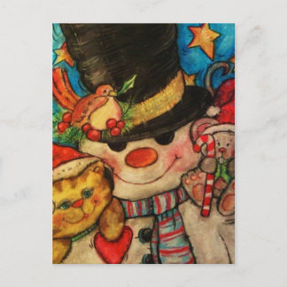 Cartão Postal De Festividades Saindo Com Snowman Congelado