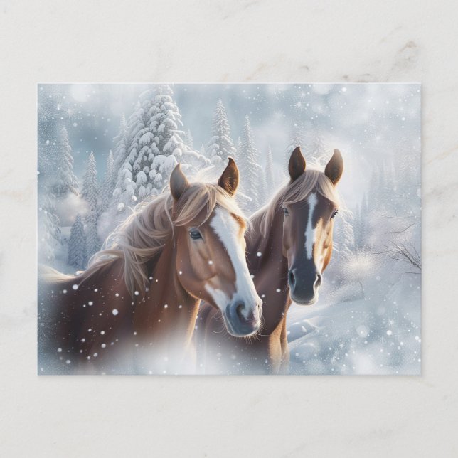 Cartão Postal De Festividades Salas de Natal Saudações Cavalos Neve (Frente)