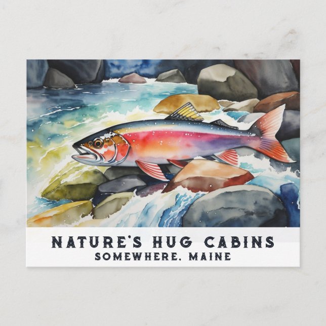 Cartão Postal De Festividades *~* Salmon Fish Rocks AP49 Art Painting Maine (Frente)