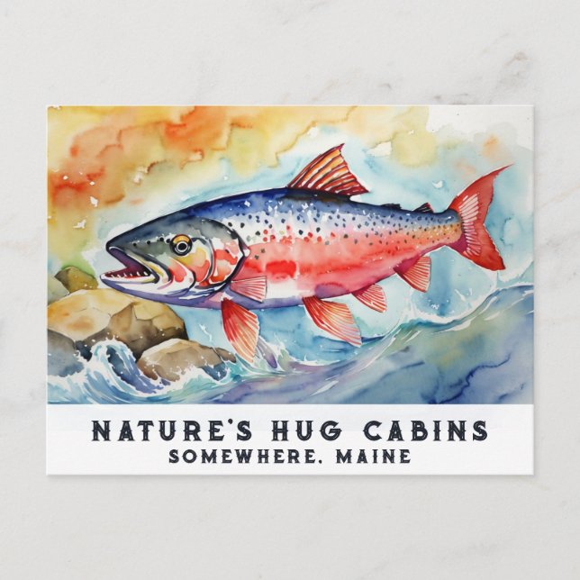 Cartão Postal De Festividades *~* Salmon Fish Rocks AP49 Artsy Painting Maine (Frente)
