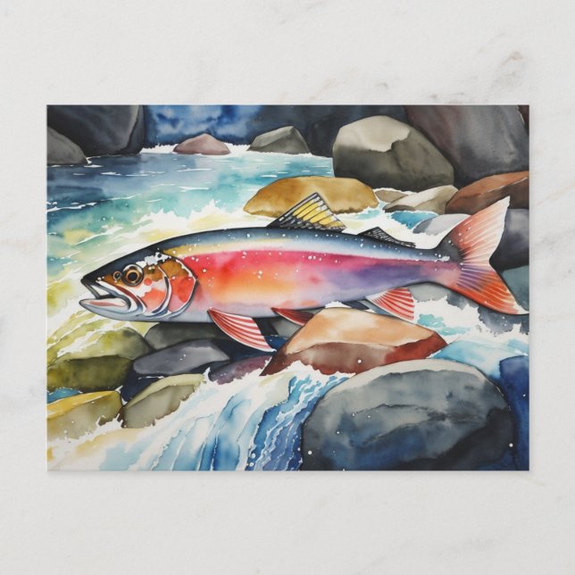 Cartão Postal De Festividades *~* Salmon Men Gift AP49 River Stream (Frente)