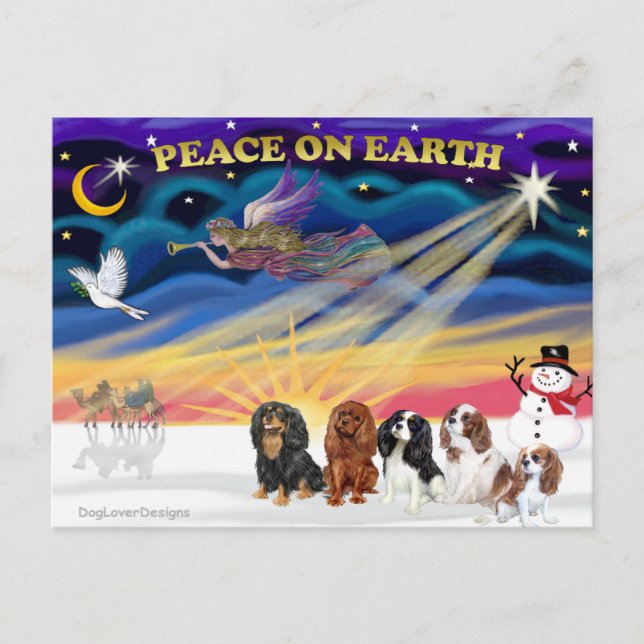 Cartão Postal De Festividades Salto de Natal - Cavalier Kings Charles (cinco) (Frente)