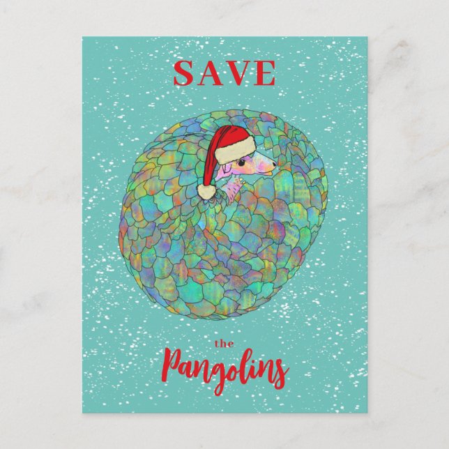 Cartão Postal De Festividades Salve o Pangolin de Natal (Frente)