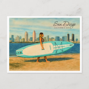 Cartão Postal De Festividades San Diego California Vintage Watercolor