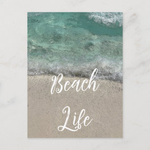Cartão Postal De Festividades Sandy Beach Teal Blue Trendy Artsy Abstrato