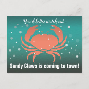 Cartão Postal De Festividades Sandy Claws Caranguejo de Natal Turquesa