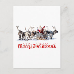 Cartão Postal De Festividades Santa and Reindeers